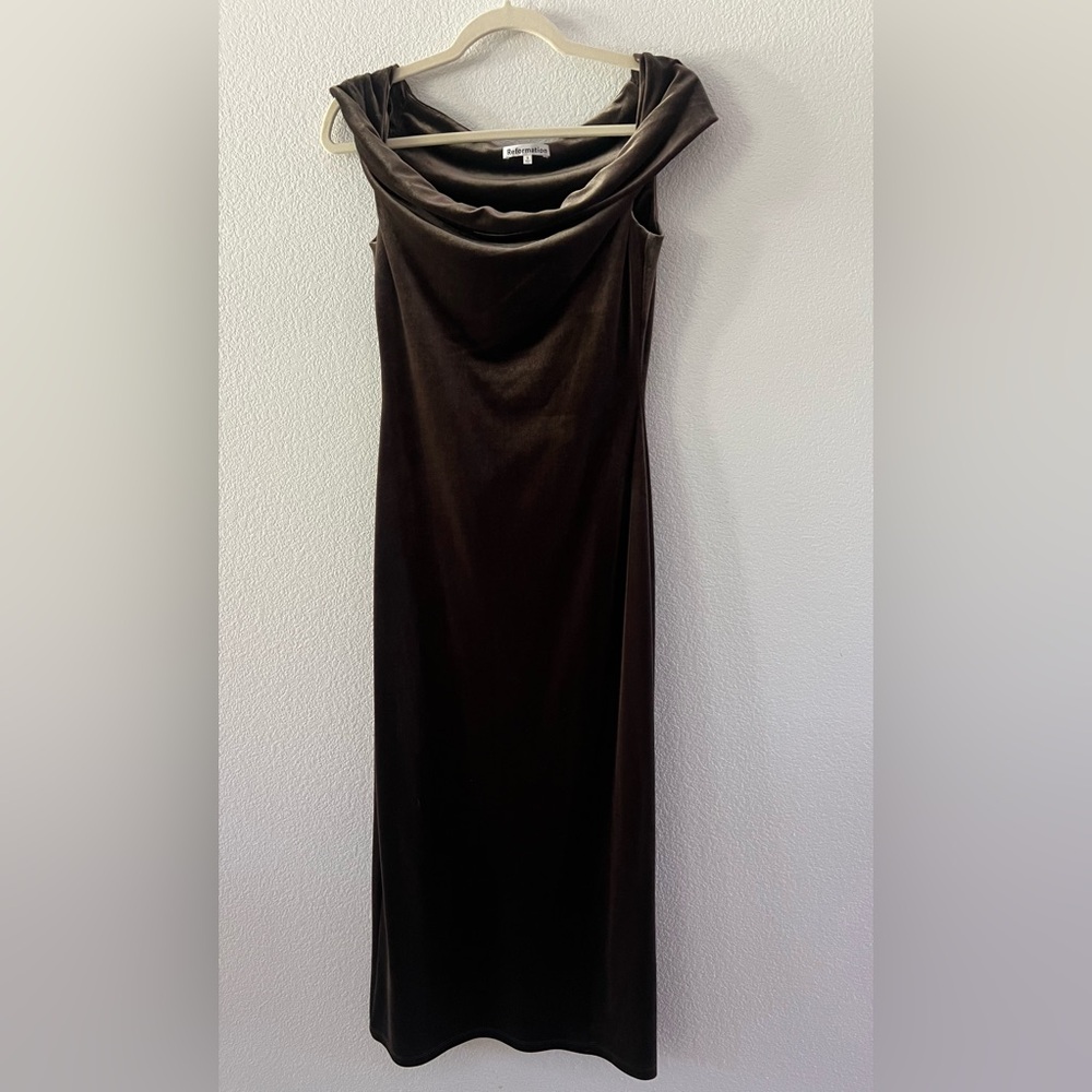 Reformation Jamen Brown Velvet Dress